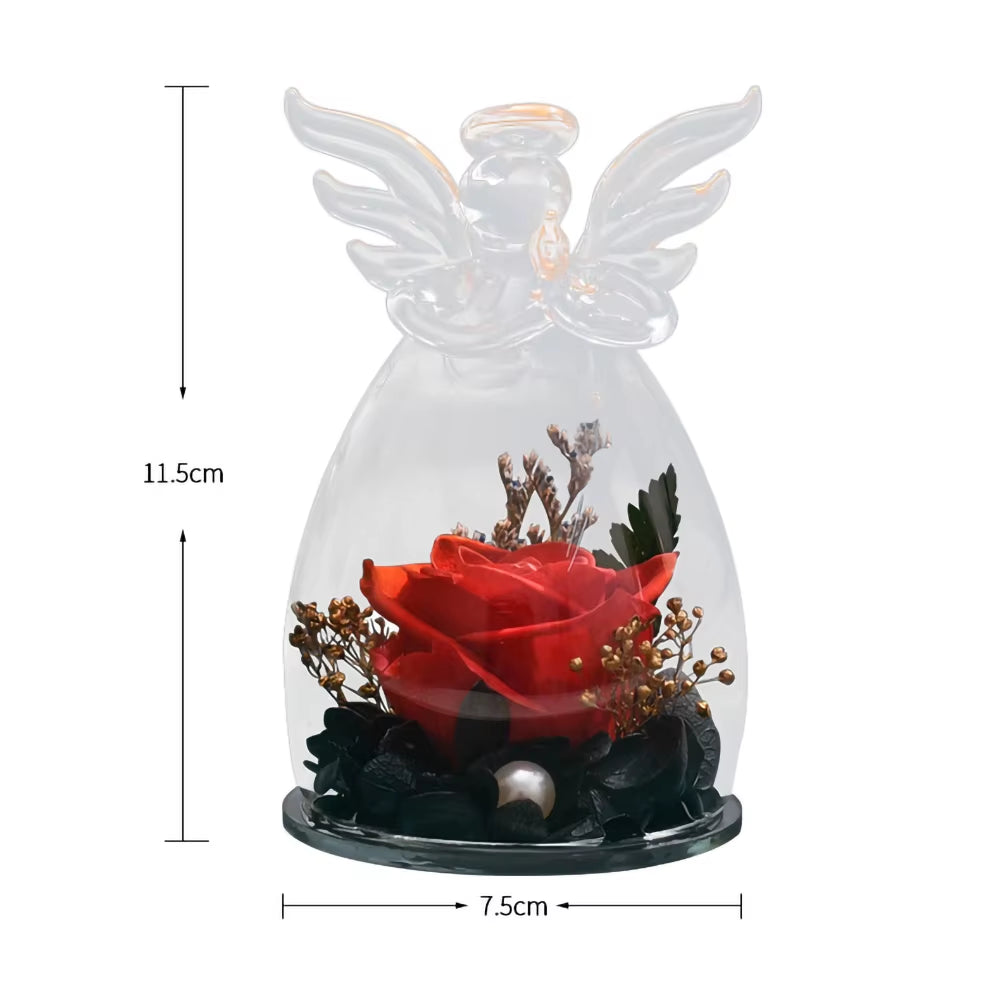 Roses Angel Glass Dome Preserved Everlasting Flowers Gift Set for Valentine'S Day Mother'S Day Christmas Thanksgiving Graduat Gi