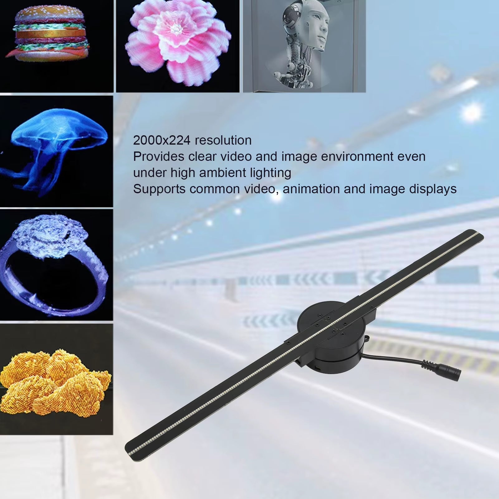 3D Hologram Fan 16.5In 2000X224 Wifi 3D Projector with 224 LED Light Beads for Business Store Advertising Wifi 3D Hologram Fan