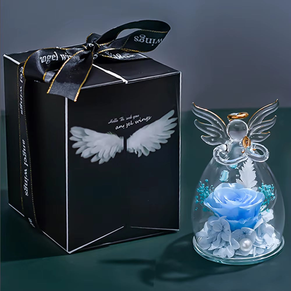 Roses Angel Glass Dome Preserved Everlasting Flowers Gift Set for Valentine'S Day Mother'S Day Christmas Thanksgiving Graduat Gi