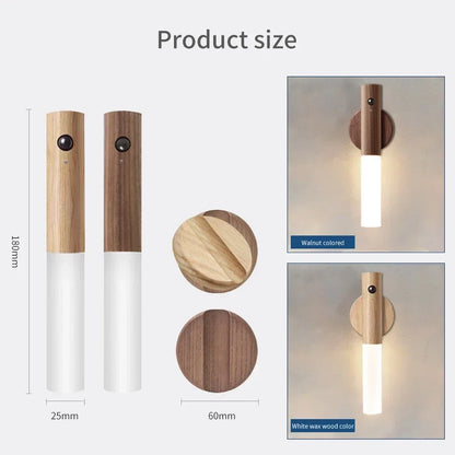 Motion Sensor LED Night Light Rechargeable Human Body Induction Wall Light Wood Grain Designed Lamp for Bedroom Stair Lighting