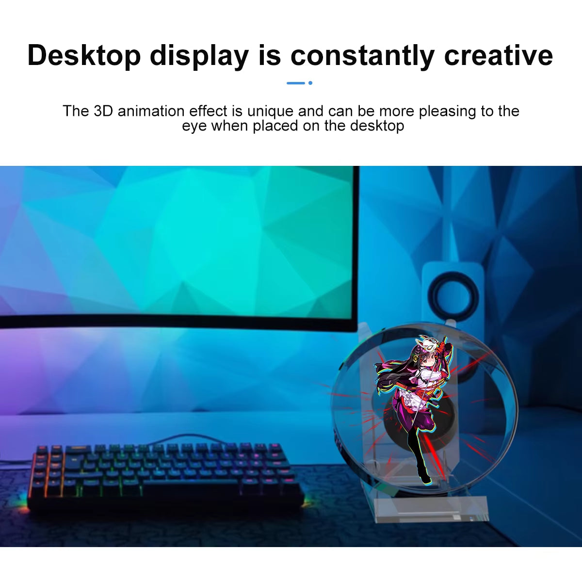 3D Holographic Advertising Lights LED Desktop Model Fan Screen with Audio Playback with Transparent Cover Holographic Fan