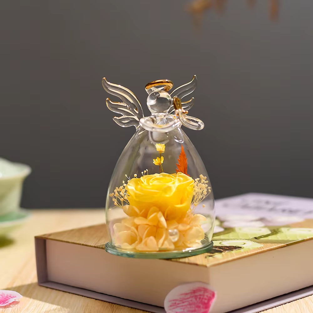 Roses Angel Glass Dome Preserved Everlasting Flowers Gift Set for Valentine'S Day Mother'S Day Christmas Thanksgiving Graduat Gi