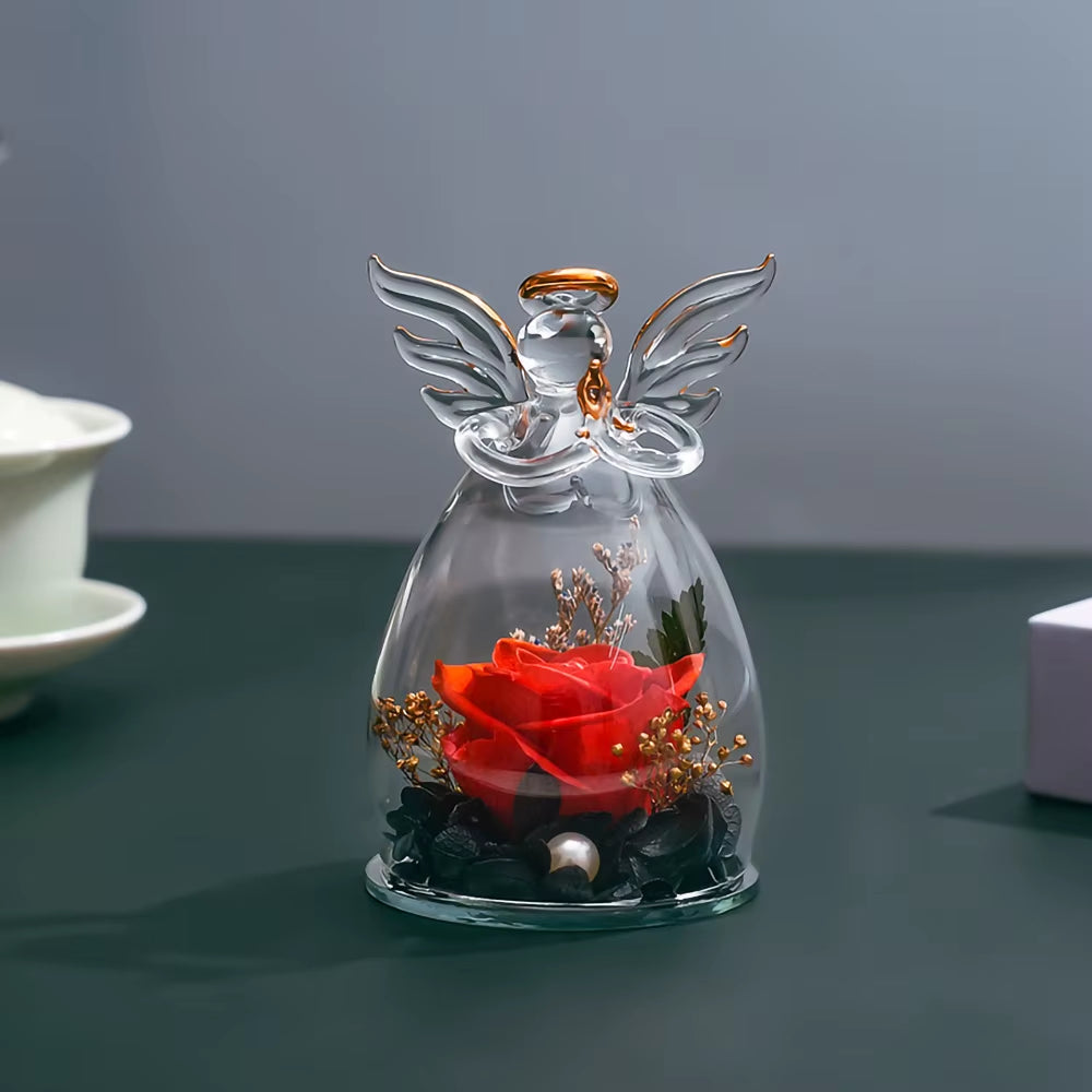 Roses Angel Glass Dome Preserved Everlasting Flowers Gift Set for Valentine'S Day Mother'S Day Christmas Thanksgiving Graduat Gi