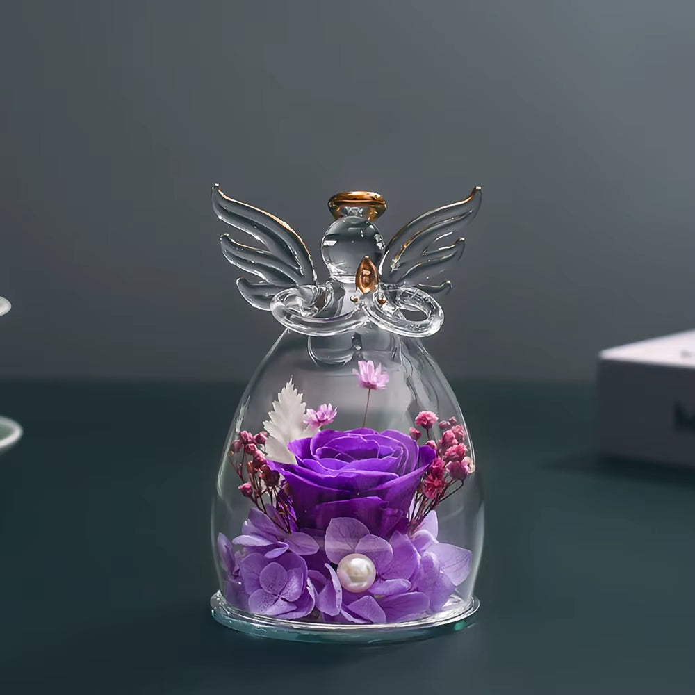 Roses Angel Glass Dome Preserved Everlasting Flowers Gift Set for Valentine'S Day Mother'S Day Christmas Thanksgiving Graduat Gi